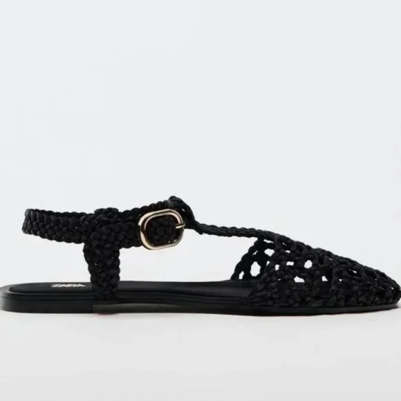 Zara Flat Cage Sandals in Black - Picture 2 of 11